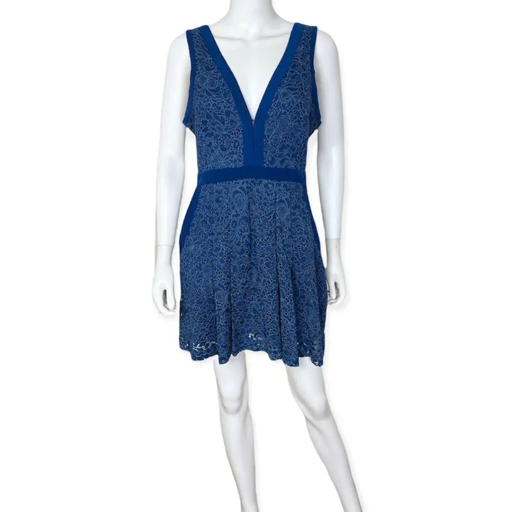 Free People Lovely In Love Lace Dress in Brilliant Blue - sz Medium